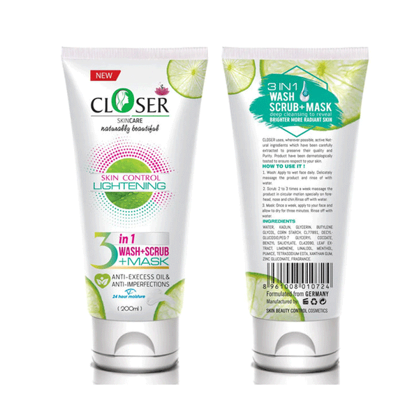 Closer Skin Control Lightening 3 in 1 Wash+Scrub+Mask