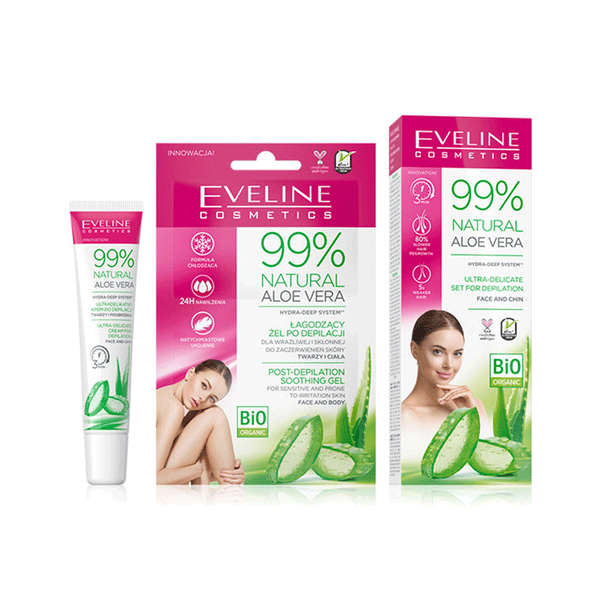 Eveline Cosmetics Depilatory Gift Set 99% Natural Aloe Vera Arm & Bikni+Chin Sachet 2*5ml