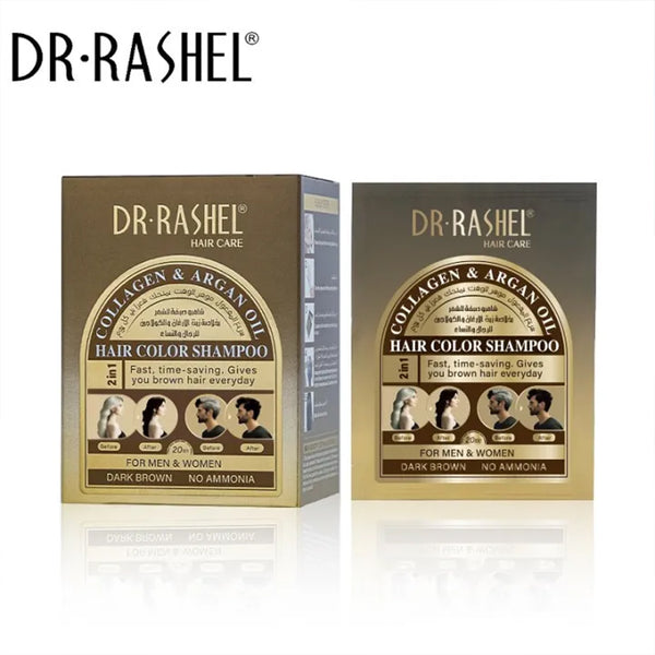 Dr Rashel Collagen & Argan Oil Hair Color Shampoo (Dark Brown) - Pack of 25ml*10pcs_nuvaripk_pakistan