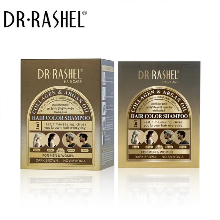 Dr Rashel Collagen & Argan Oil Hair Color Shampoo (Dark Brown) - Pack of 25ml*10pcs_nuvaripk_pakistan