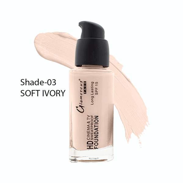 Glamorous Face HD Cinema & Tv Sweatproof Foundation (Shade-03-Soft Ivory)